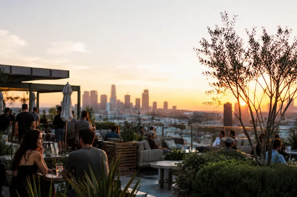 Rooftop sunset lounge in the city