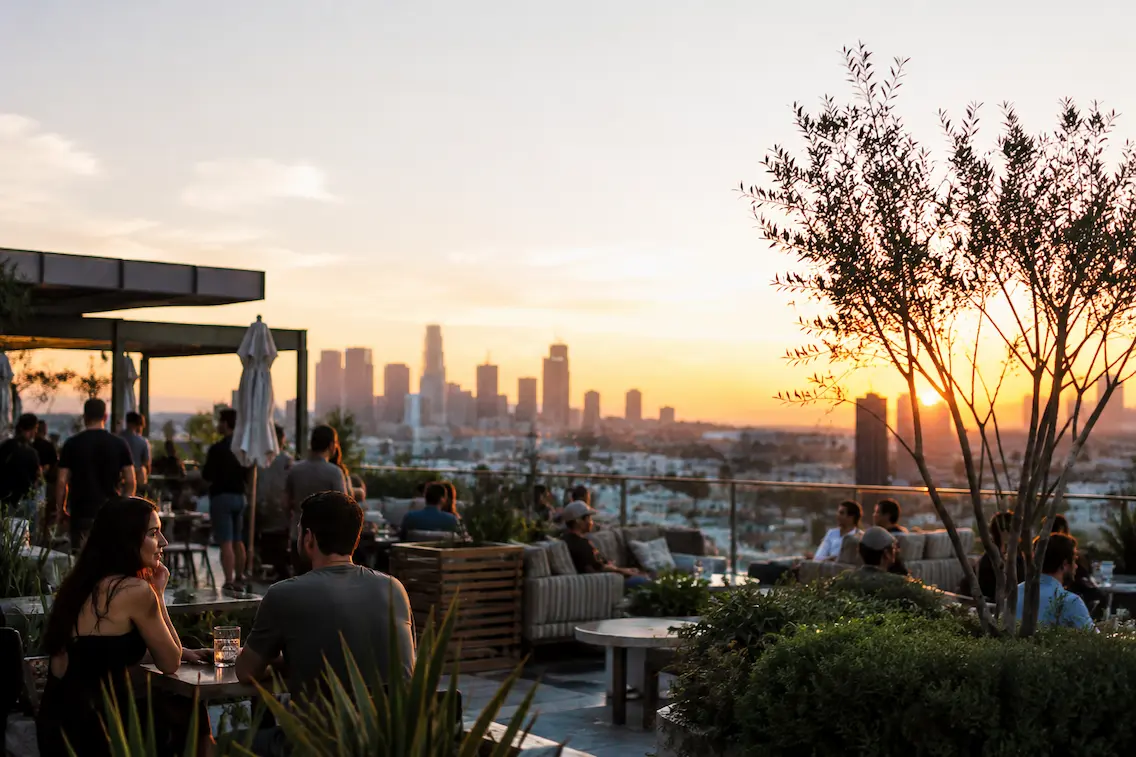 Rooftop sunset lounge in the city