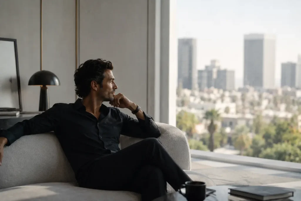 Contemplative moment in a modern space